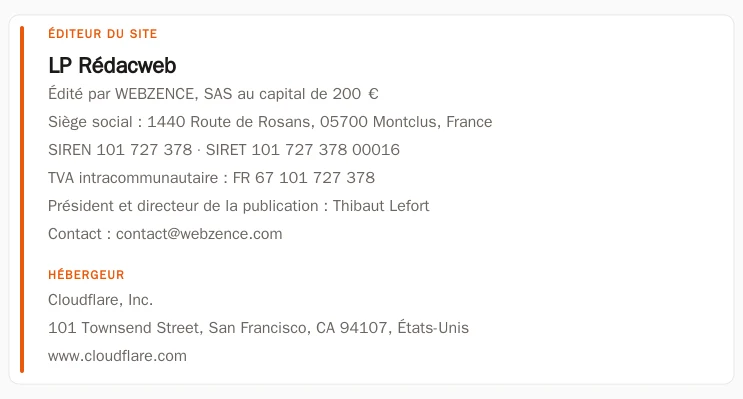 Coordonnées légales de l’éditeur et de l’hébergeur du site