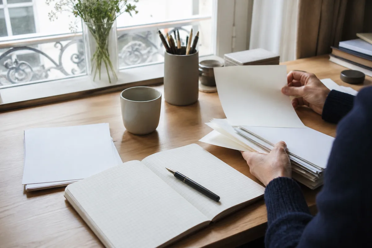 Rédacteur web sélectionnant des exemples de textes pour composer son portfolio