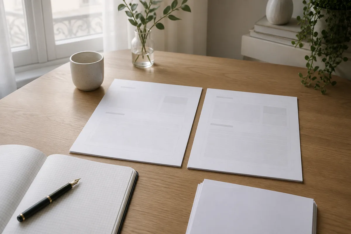 Deux propositions tarifaires de rédaction web comparées côte à côte sur un bureau